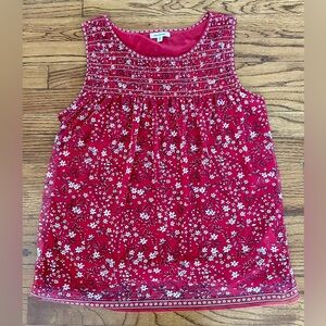 Max Studio Red White Floral Print Sleeveless Ruched Blouse Top Women’s Sz Medium